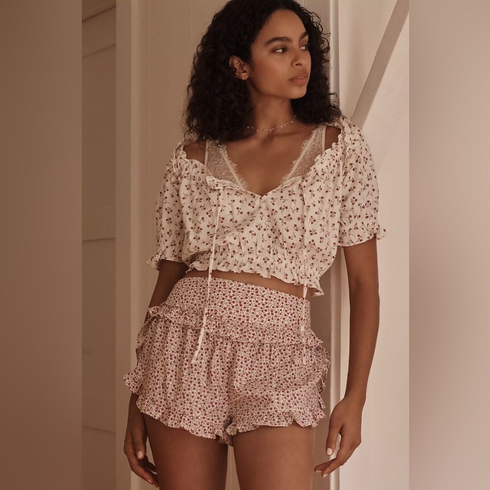 By Anthropologie Ruffled Flannel Top XS NWT